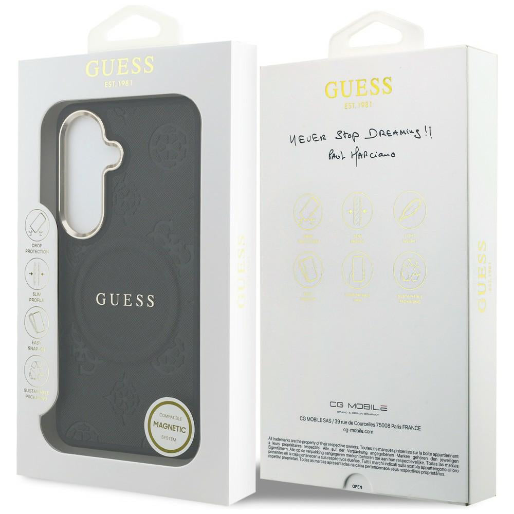 MagSafe-deksel for Samsung Galaxy S26 S942, Guess, Saffiano Peony Embossed Ring, Svart