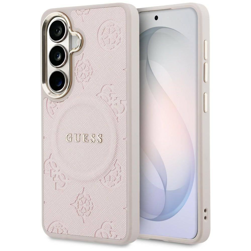 MagSafe-deksel for Samsung Galaxy S26 S942, Guess, Saffiano Peony Embossed Ring, Rosa
