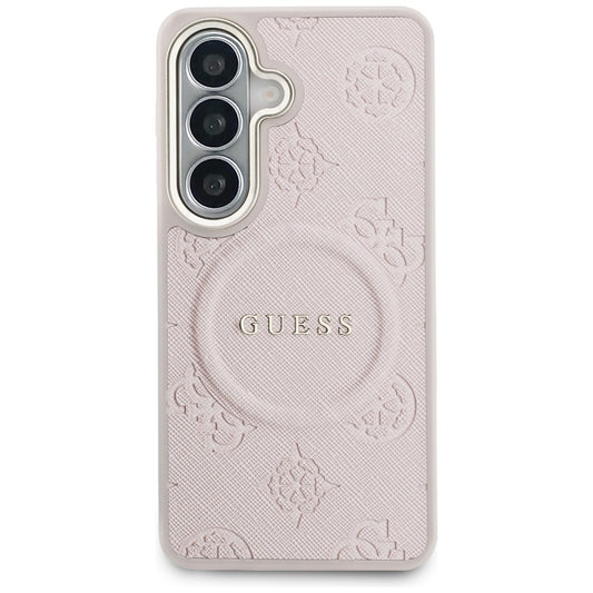 MagSafe-deksel for Samsung Galaxy S26 S942, Guess, Saffiano Peony Embossed Ring, Rosa