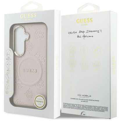 MagSafe-deksel for Samsung Galaxy S26 S942, Guess, Saffiano Peony Embossed Ring, Rosa