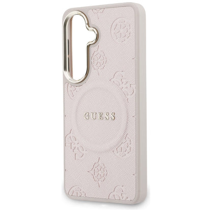MagSafe-deksel for Samsung Galaxy S26 S942, Guess, Saffiano Peony Embossed Ring, Rosa