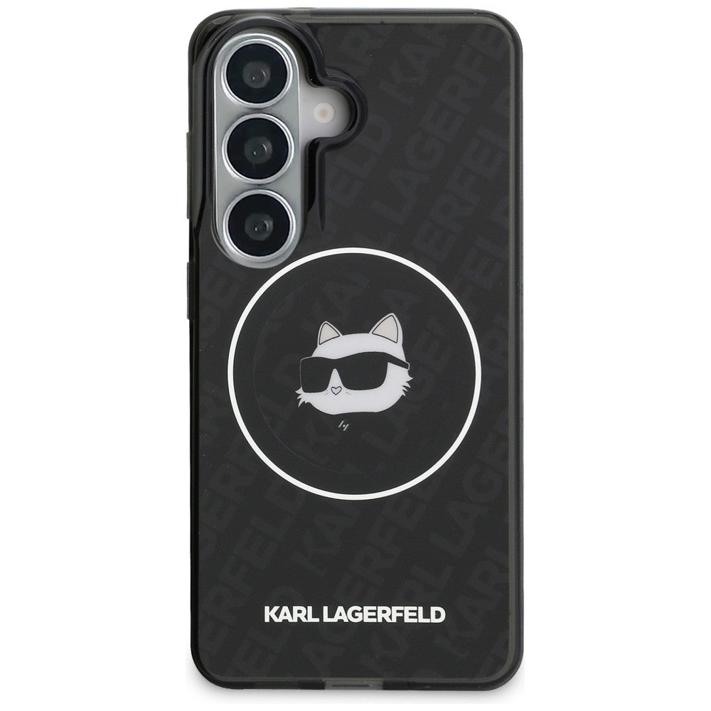 MagSafe-deksel for Samsung Galaxy S26 S942, Karl Lagerfeld, IML Choupette Head on KL Repeated Logo, Svart