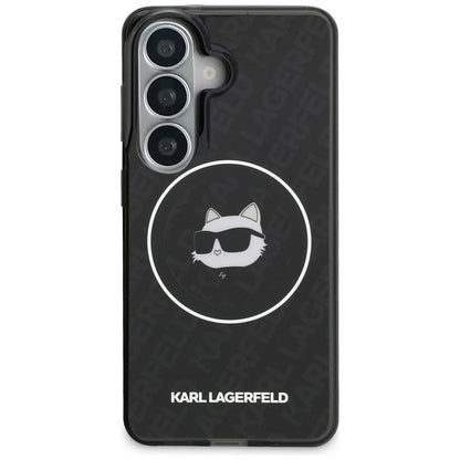 MagSafe-deksel for Samsung Galaxy S26 S942, Karl Lagerfeld, IML Choupette Head on KL Repeated Logo, Svart