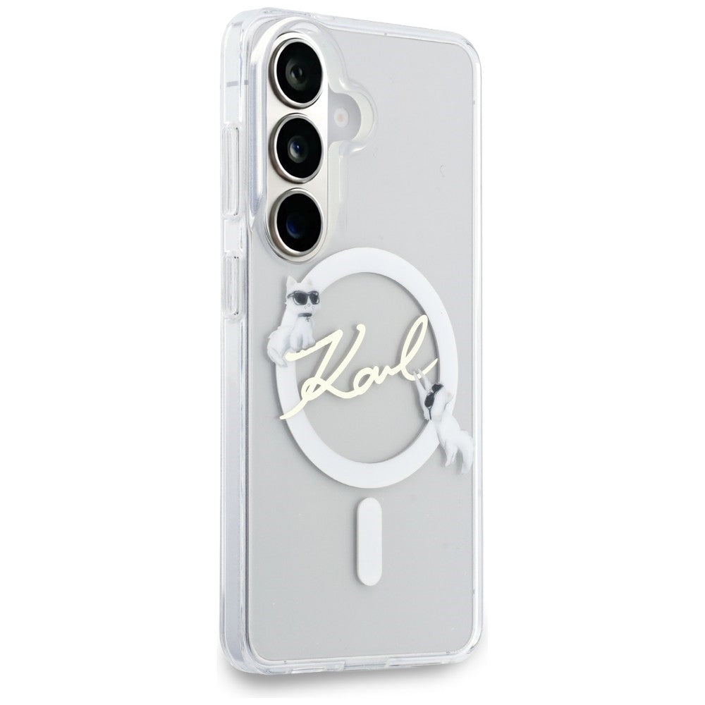 MagSafe-deksel for Samsung Galaxy S26 S942, Karl Lagerfeld, IML Choupette Karl Script Logo, hvit