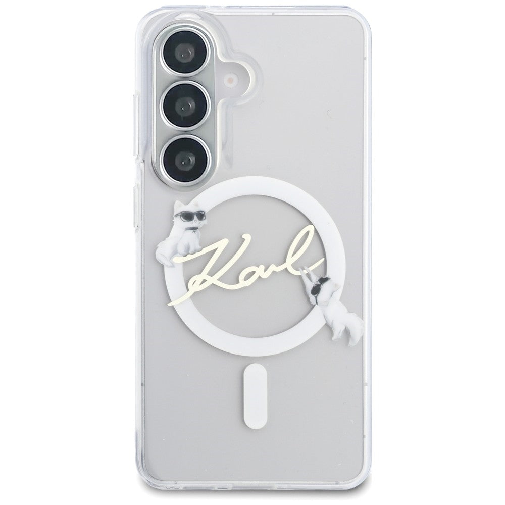 MagSafe-deksel for Samsung Galaxy S26 S942, Karl Lagerfeld, IML Choupette Karl Script Logo, hvit