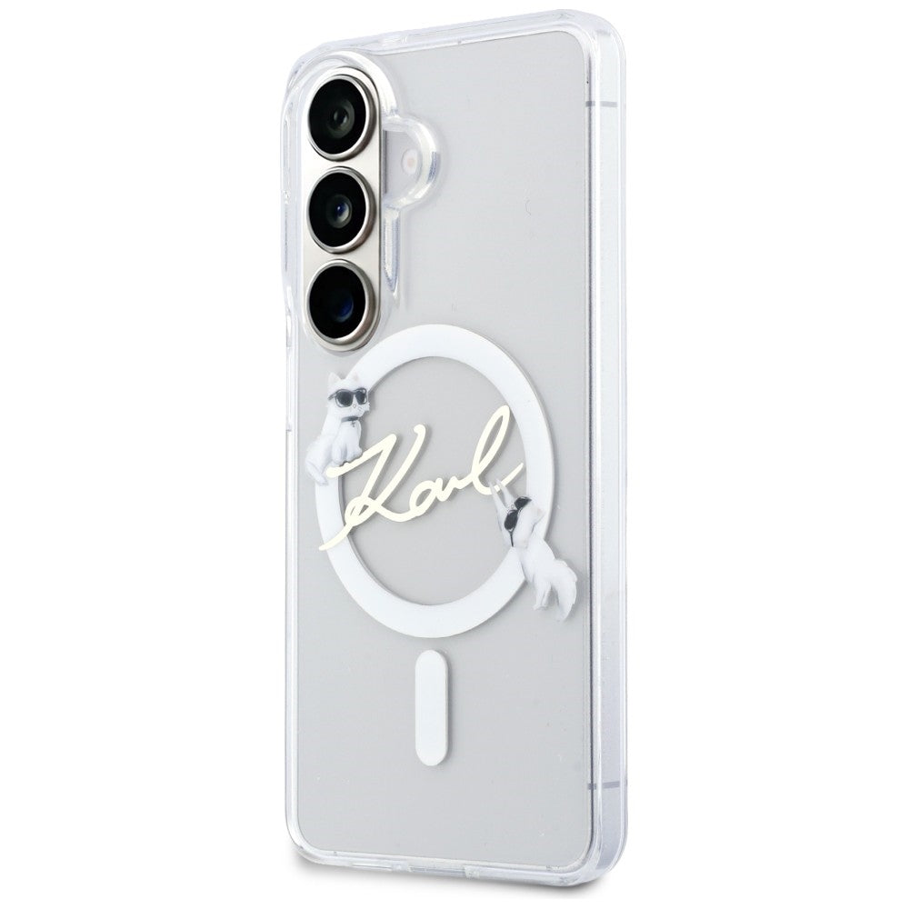 MagSafe-deksel for Samsung Galaxy S26 S942, Karl Lagerfeld, IML Choupette Karl Script Logo, hvit