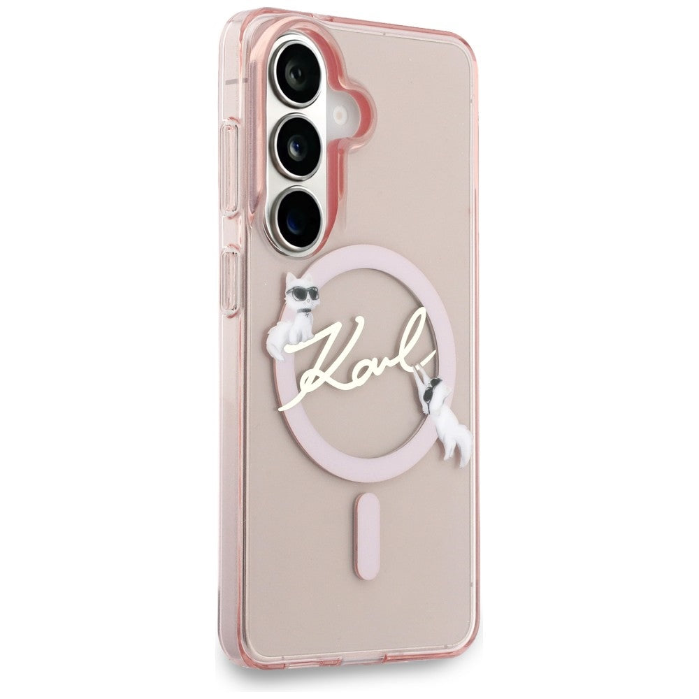 MagSafe-deksel for Samsung Galaxy S26 S942, Karl Lagerfeld, IML Choupette Karl Script Logo, Rosa