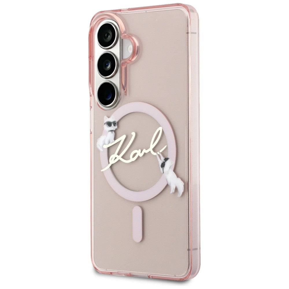 MagSafe-deksel for Samsung Galaxy S26 S942, Karl Lagerfeld, IML Choupette Karl Script Logo, Rosa