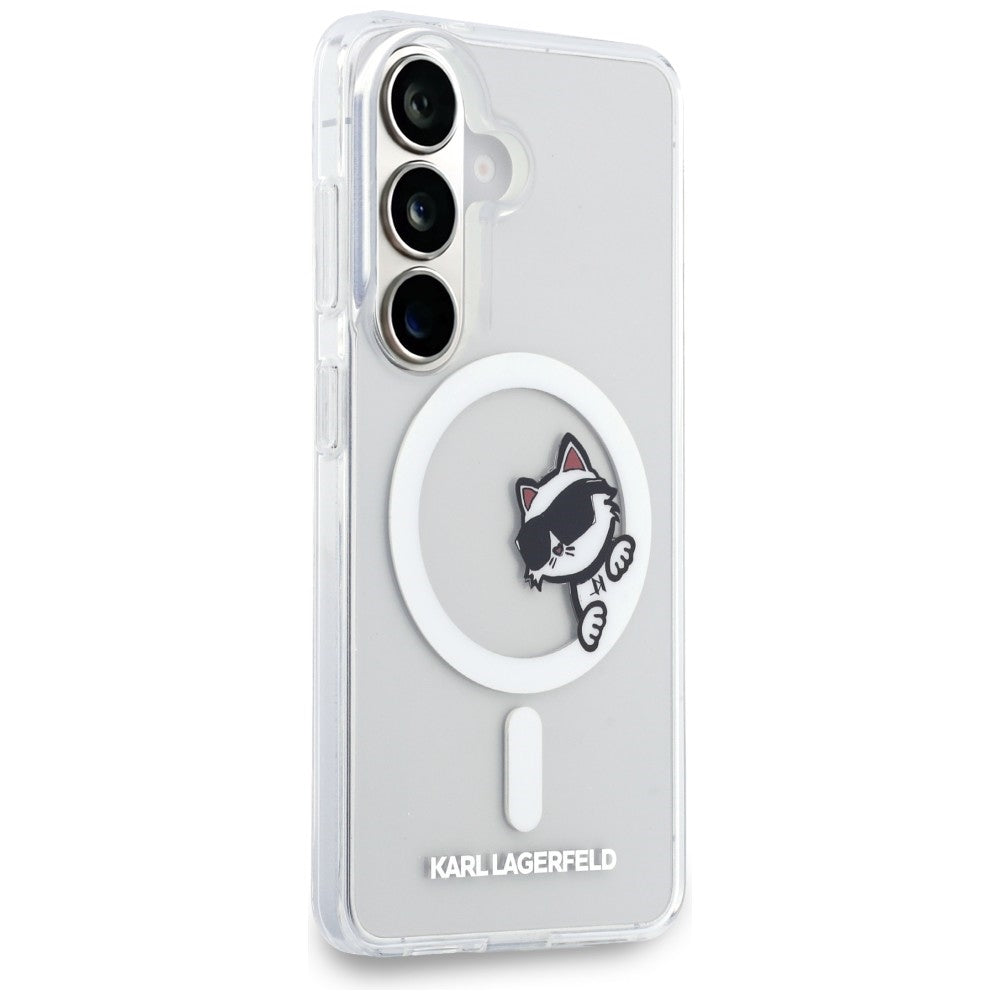 MagSafe-deksel for Samsung Galaxy S26 S942, Karl Lagerfeld, IML Choupette Peekaboo Logo, Hvit