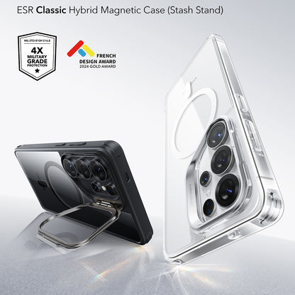 MagSafe-deksel for Samsung Galaxy S26 Ultra, ESR, Classic Hybrid Kickstand, Svart Gjennomsiktig
