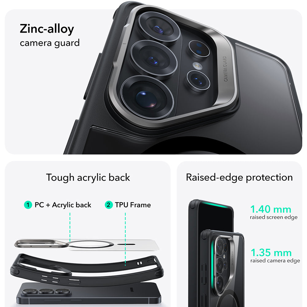 MagSafe-deksel for Samsung Galaxy S26 Ultra, ESR, Classic Hybrid Kickstand, Svart Gjennomsiktig