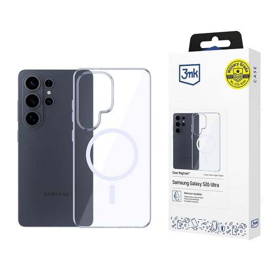 MagSafe-deksel for Samsung Galaxy S26 Ultra S948, 3MK, Clear MagCase, Gjennomsiktig