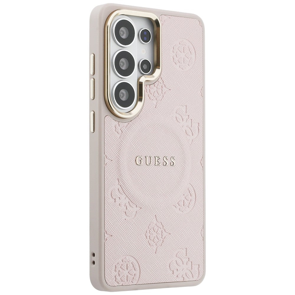 MagSafe-deksel for Samsung Galaxy S26 Ultra S948, Guess, Saffiano Peony preget ring, rosa