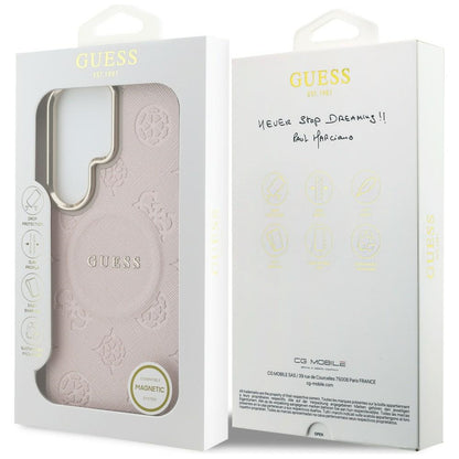 MagSafe-deksel for Samsung Galaxy S26 Ultra S948, Guess, Saffiano Peony preget ring, rosa