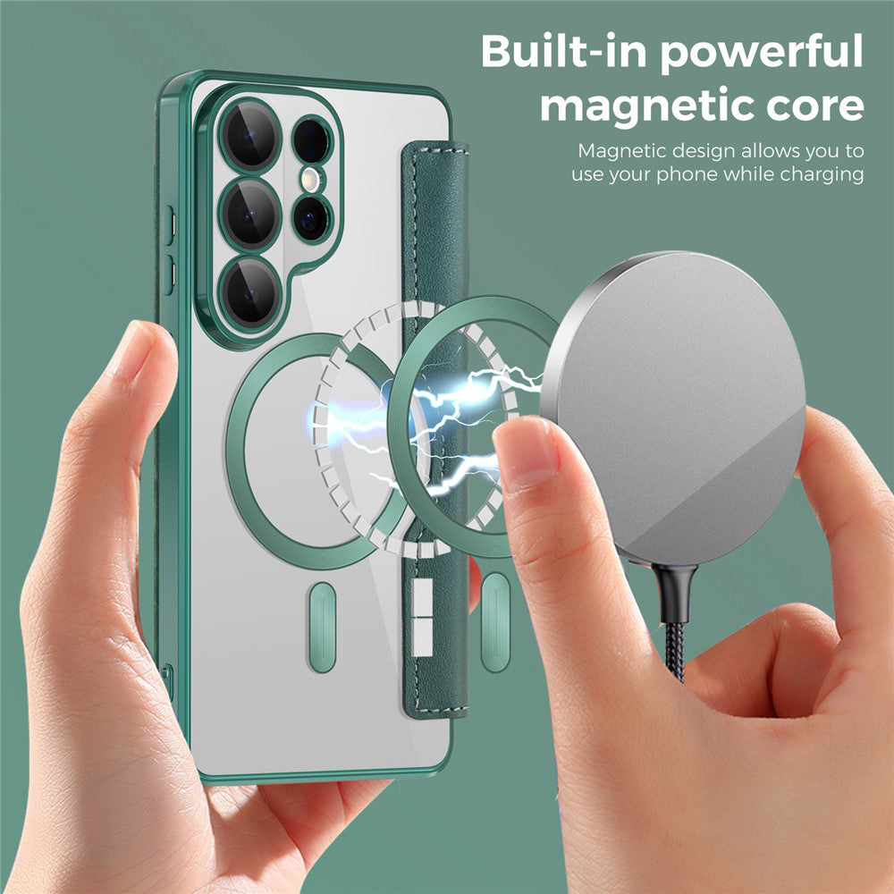 MagSafe-deksel for Samsung Galaxy S26 Ultra, Techsuit, SmartMag Book, Grønn