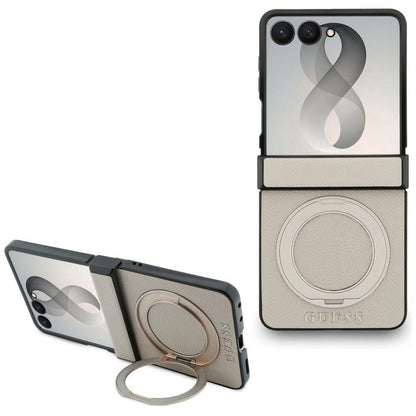 MagSafe-deksel for Samsung Galaxy Z Flip8 F776, Guess, Ring Stand Grained Classic Logo, Beige
