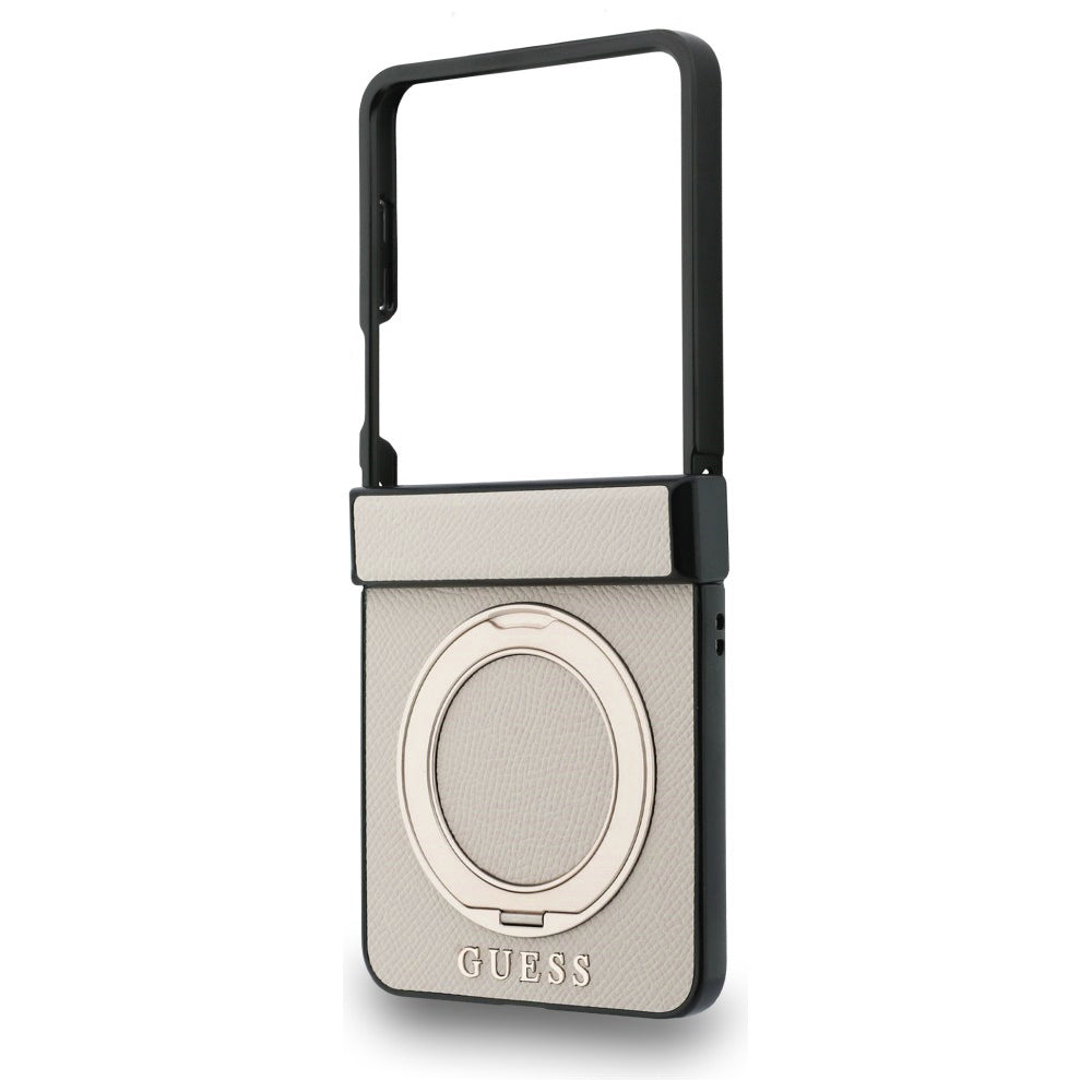 MagSafe-deksel for Samsung Galaxy Z Flip8 F776, Guess, Ring Stand Grained Classic Logo, Beige