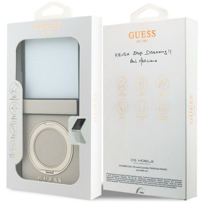 MagSafe-deksel for Samsung Galaxy Z Flip8 F776, Guess, Ring Stand Grained Classic Logo, Beige