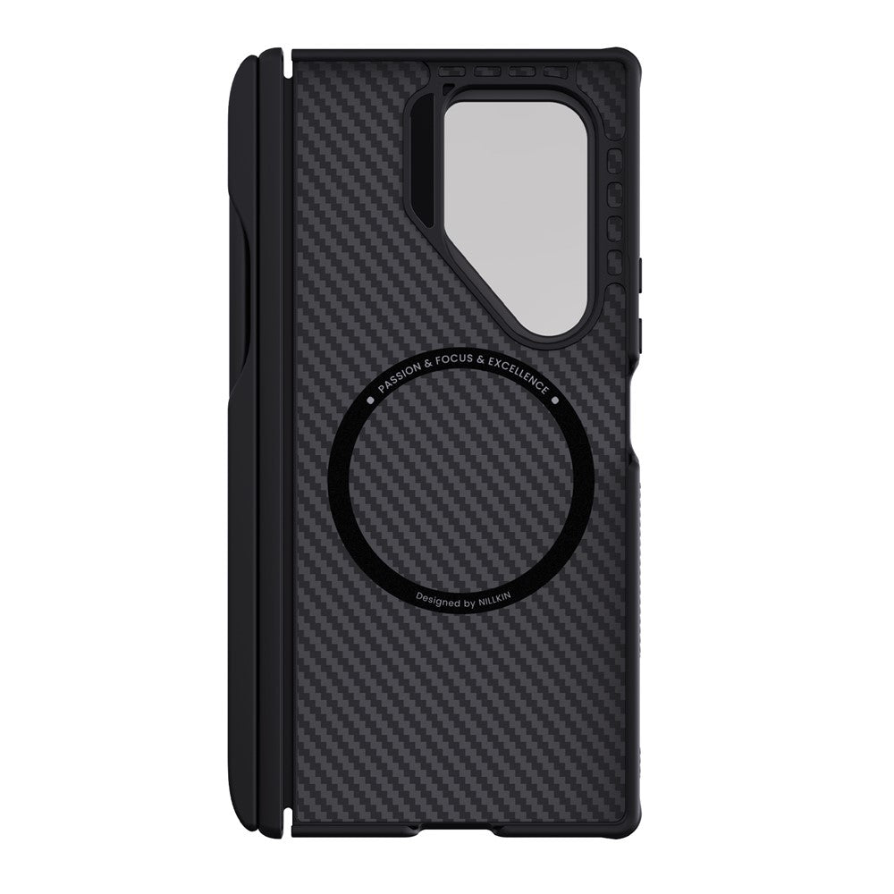 MagSafe-deksel for Samsung Galaxy Z Fold7 F966, Nillkin, CarboProp med gjennomsiktig svart linsebeskyttelse og S-Pen-holder, svart