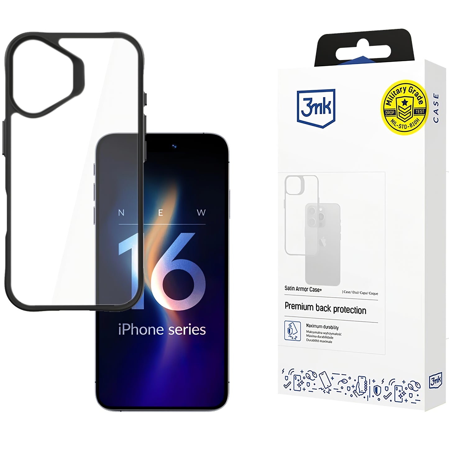 Case for Apple iPhone 16 Plus, 3MK, Satin Armour Case+, Clear 