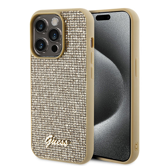 Deksel for Apple iPhone 15 Pro, Guess, PU Square Mirror Script Logo, Gull GUHCP15LPMSDGSD