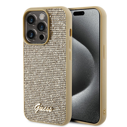 Deksel for Apple iPhone 15 Pro, Guess, PU Square Mirror Script Logo, Gull GUHCP15LPMSDGSD