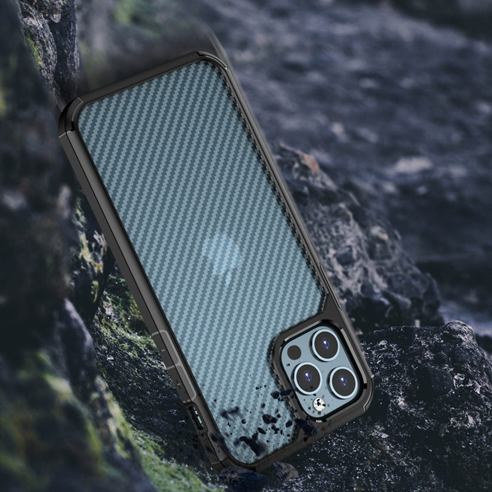 Deksel for Apple iPhone 12 / 12 Pro, Techsuit, CarbonFuse, Svart
