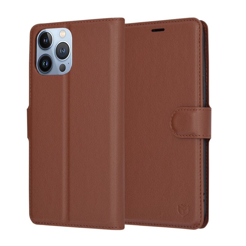 Deksel for Apple iPhone 13 Pro Max, Techsuit, Leather Folio, Brun