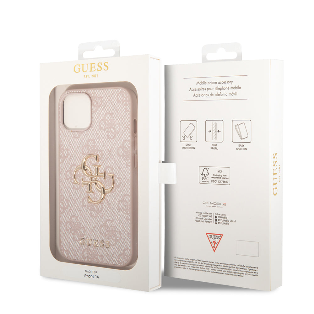 Deksel for Apple iPhone 14, Guess, 4G Metal Logo, Rosa