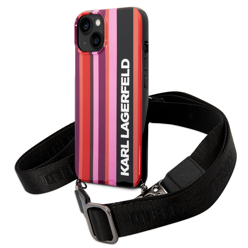 Deksel for Apple iPhone 14, Karl Lagerfeld, Color Stripes with Strap, Rosa