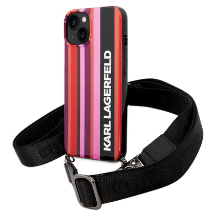 Deksel for Apple iPhone 14, Karl Lagerfeld, Color Stripes with Strap, Rosa