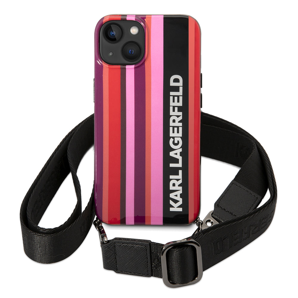 Deksel for Apple iPhone 14, Karl Lagerfeld, Color Stripes with Strap, Rosa