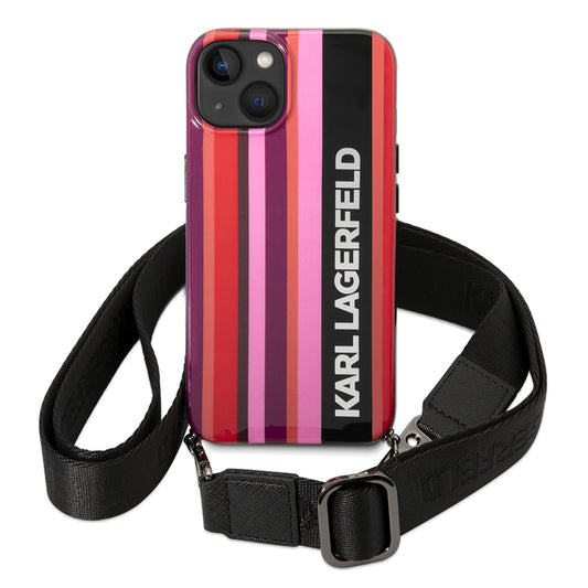 Deksel for Apple iPhone 14, Karl Lagerfeld, Color Stripes with Strap, Rosa