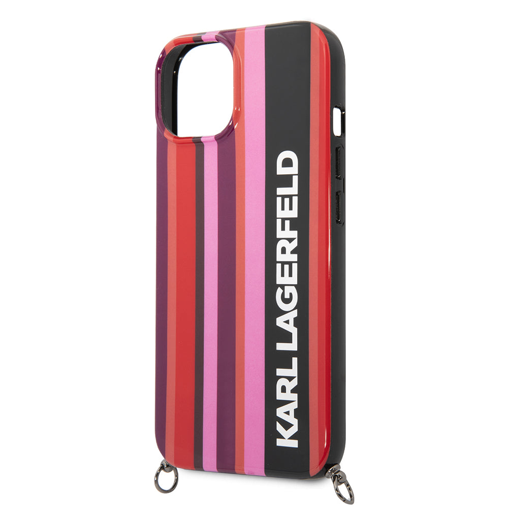 Deksel for Apple iPhone 14, Karl Lagerfeld, Color Stripes with Strap, Rosa