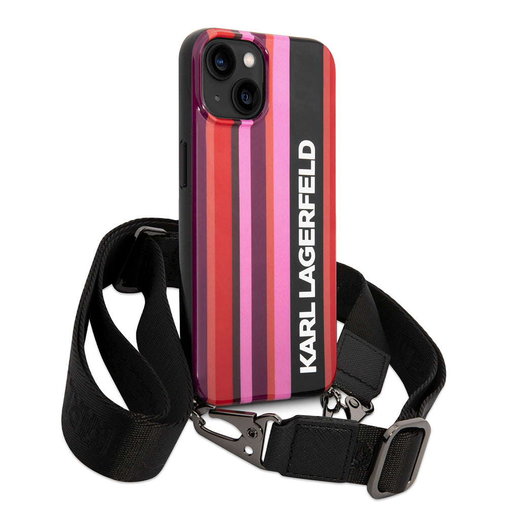 Deksel for Apple iPhone 14, Karl Lagerfeld, Color Stripes with Strap, Rosa