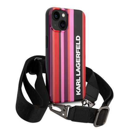 Deksel for Apple iPhone 14, Karl Lagerfeld, Color Stripes with Strap, Rosa
