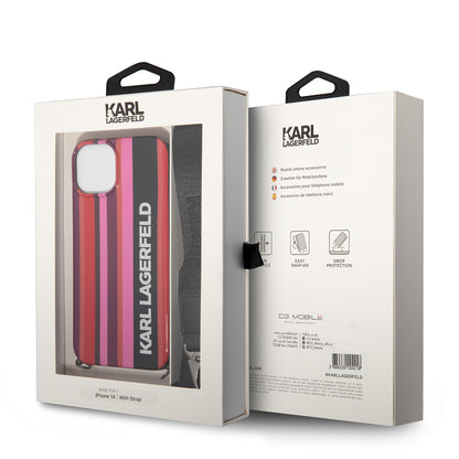 Deksel for Apple iPhone 14, Karl Lagerfeld, Color Stripes with Strap, Rosa