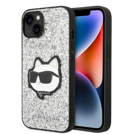 Deksel for Apple iPhone 14, Karl Lagerfeld, Glitter Choupette Patch, Sølvfarget