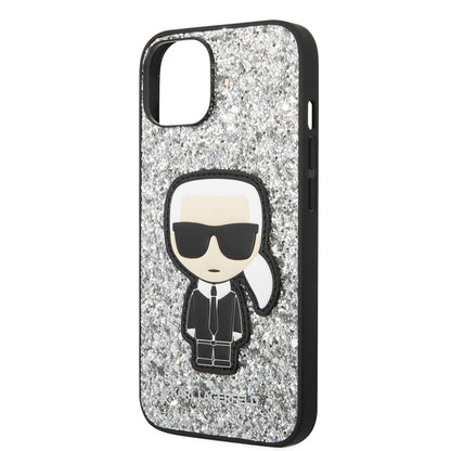 Deksel for Apple iPhone 14, Karl Lagerfeld, Glitter Flakes Ikonik Karl, Sølvfarget
