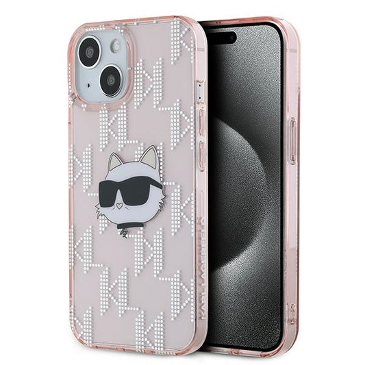 Deksel for Apple iPhone 14, Karl Lagerfeld, IML Luxury Monogram Choupette's Head, Rosa