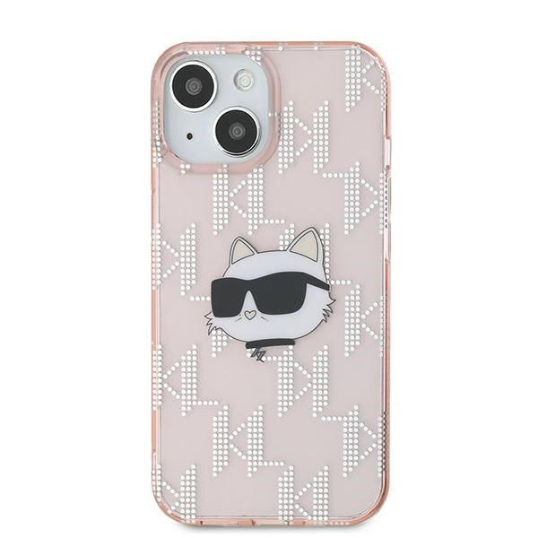 Deksel for Apple iPhone 14, Karl Lagerfeld, IML Luxury Monogram Choupette's Head, Rosa