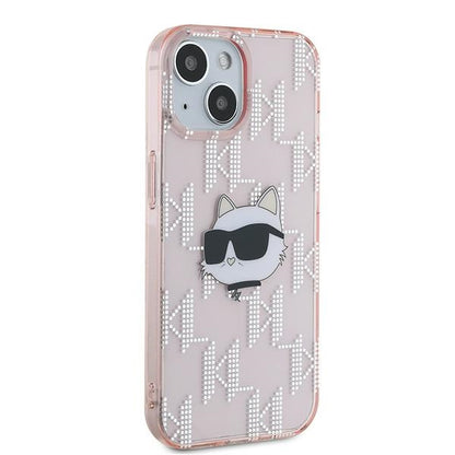 Deksel for Apple iPhone 14, Karl Lagerfeld, IML Luxury Monogram Choupette's Head, Rosa