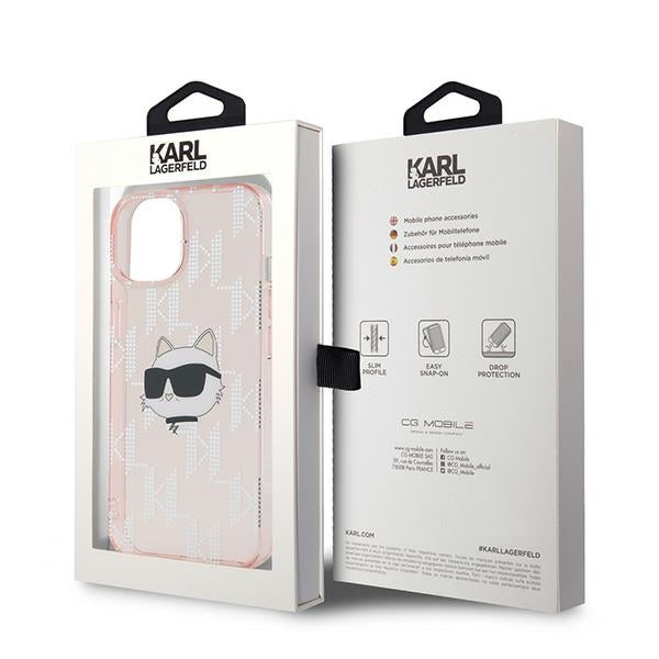Deksel for Apple iPhone 14, Karl Lagerfeld, IML Luxury Monogram Choupette's Head, Rosa
