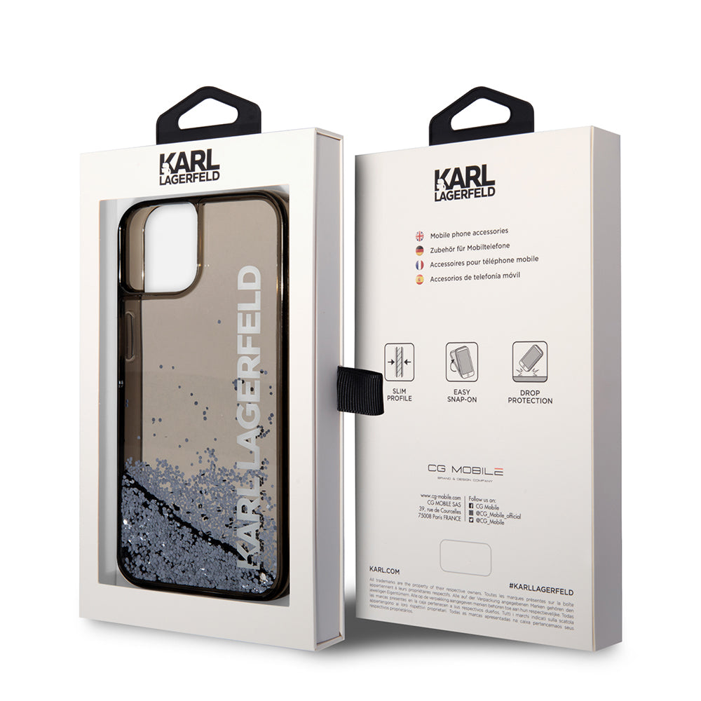 Deksel for Apple iPhone 14, Karl Lagerfeld, Liquid Glitter KL Logo, Svart