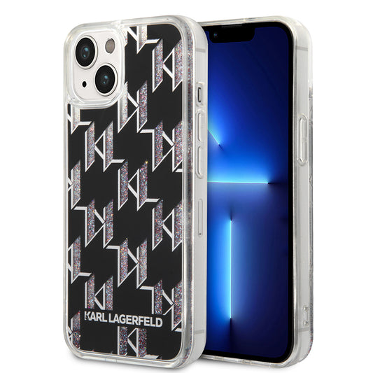 Deksel for Apple iPhone 14, Karl Lagerfeld, Liquid Glitter Monogram, Svart