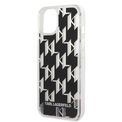 Deksel for Apple iPhone 14, Karl Lagerfeld, Liquid Glitter Monogram, Svart