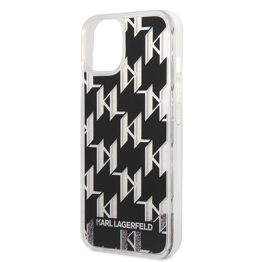 Deksel for Apple iPhone 14, Karl Lagerfeld, Liquid Glitter Monogram, Svart