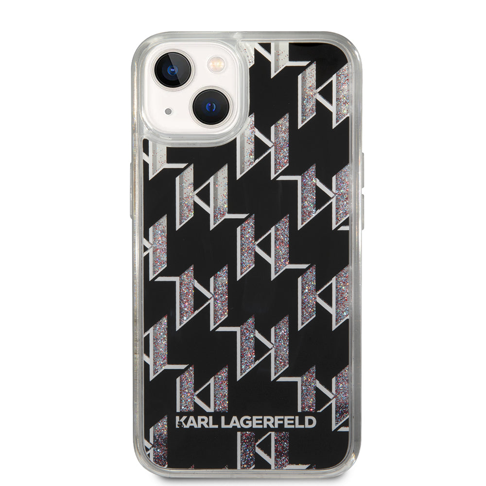 Deksel for Apple iPhone 14, Karl Lagerfeld, Liquid Glitter Monogram, Svart