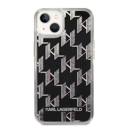 Deksel for Apple iPhone 14, Karl Lagerfeld, Liquid Glitter Monogram, Svart