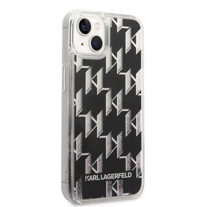 Deksel for Apple iPhone 14, Karl Lagerfeld, Liquid Glitter Monogram, Svart